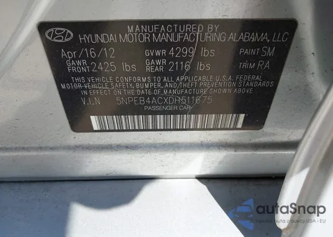 2013 Hyundai Sonata Gls из США, поврежденный, VIN 5NPEB4ACXDH511675